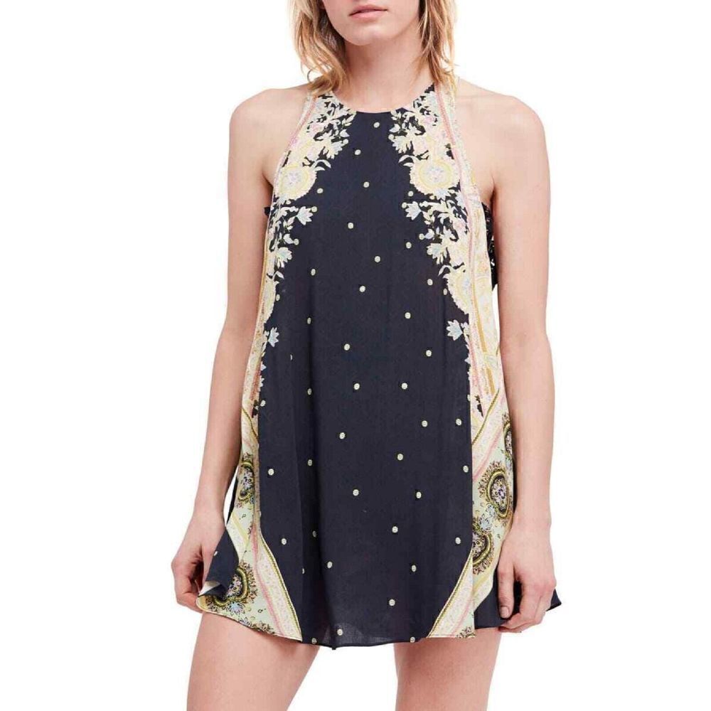 Free People Intimately Darjeeling Black Print Sleeveless Slip Dress SZ XS - EUC